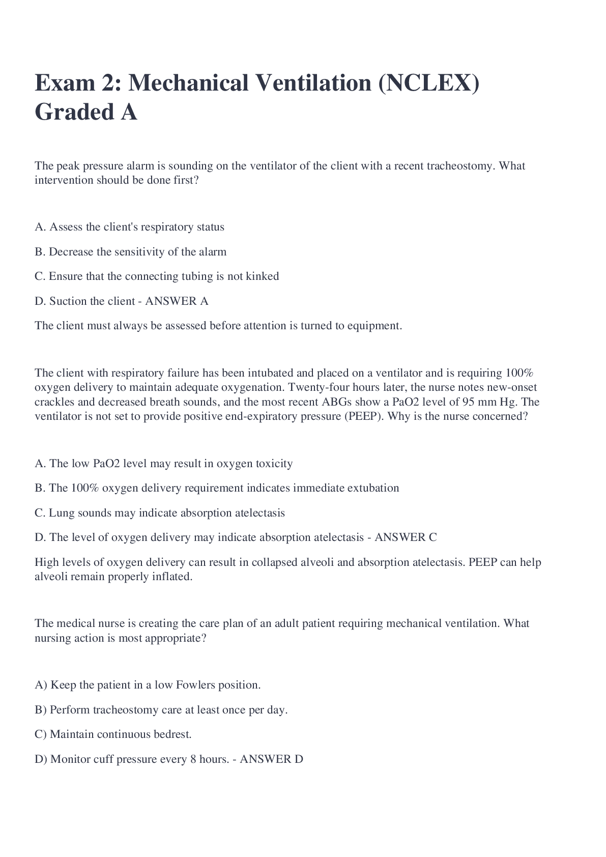 Preview image of Exam 2: Mechanical Ventilation (NCLEX) Graded A document